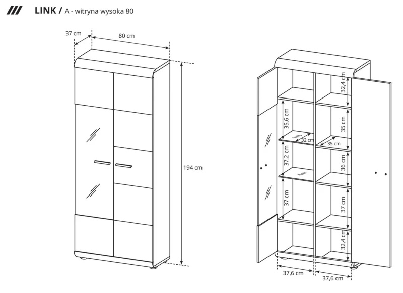 Witryna wysoka Link 80 cm dąb sonoma