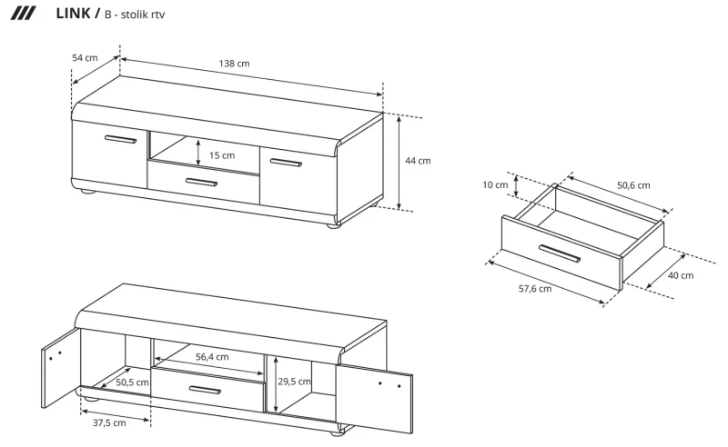Stolik RTV Link z szufladą 138 cm dąb sonoma