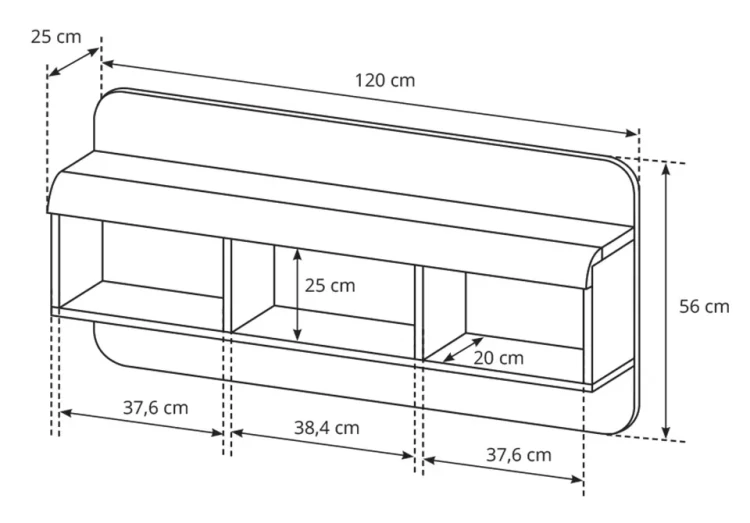 Półka wisząca Link z przegrodami 120 cm dąb sonoma