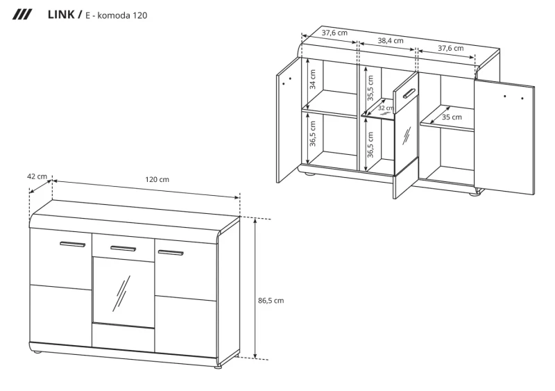 Komoda Link z witryną 120 cm dąb sonoma
