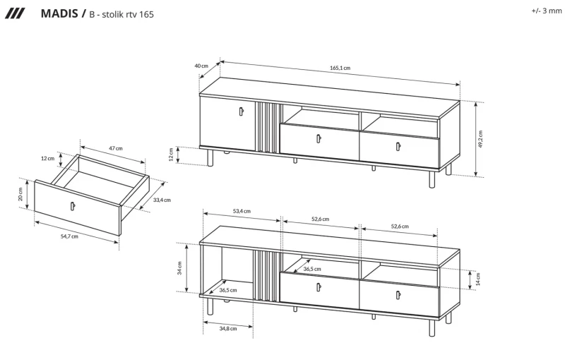 Stolik RTV Madis z szufladami 165 cm dąb artisan + antracyt