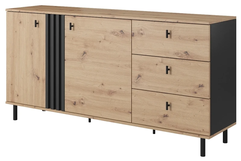 Komoda Madis z szufladami 165 cm dąb artisan + antracyt