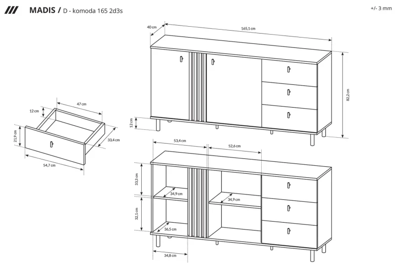 Komoda Madis z szufladami 165 cm dąb artisan + antracyt