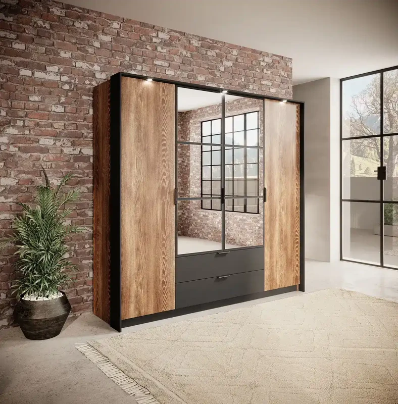 Szafa Milton z lustrem 220 cm kasztan + antracyt