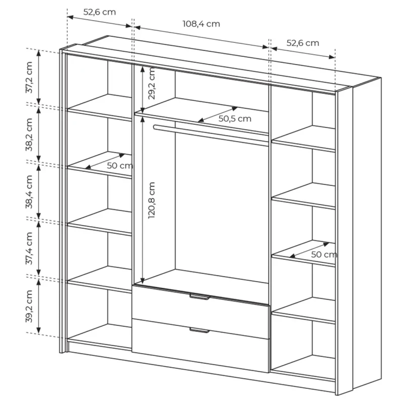 Szafa Milton z lustrem 220 cm kasztan + antracyt