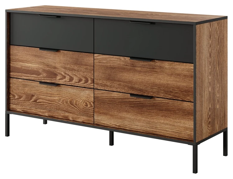 Komoda Milton z szufladami 137 cm kasztan + antracyt