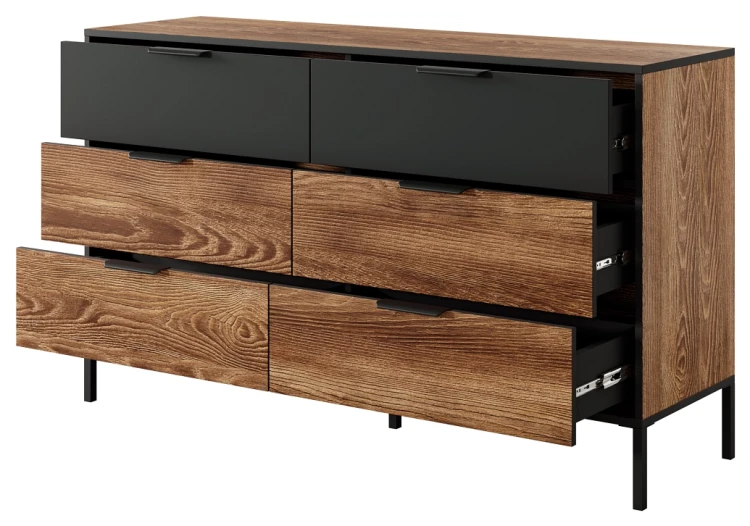 Komoda Milton z szufladami 137 cm kasztan + antracyt