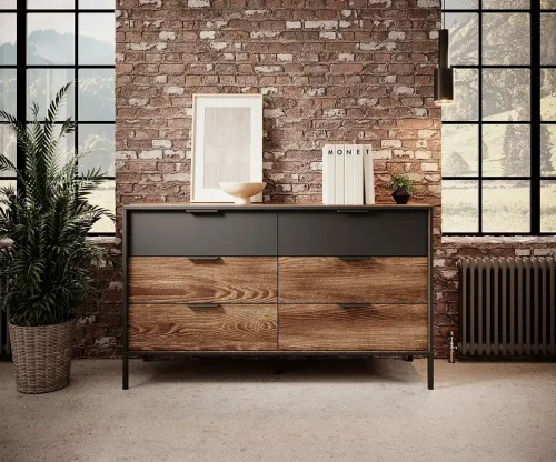 Komoda Milton z szufladami 137 cm kasztan + antracyt