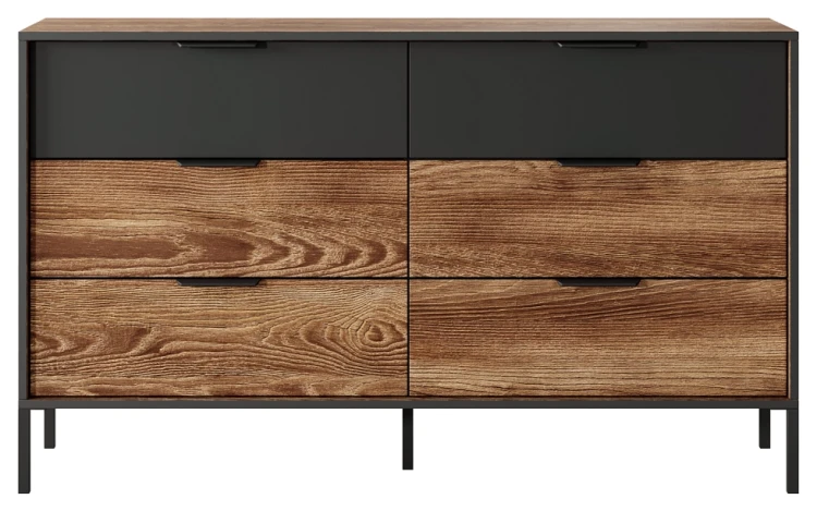 Komoda Milton z szufladami 137 cm kasztan + antracyt