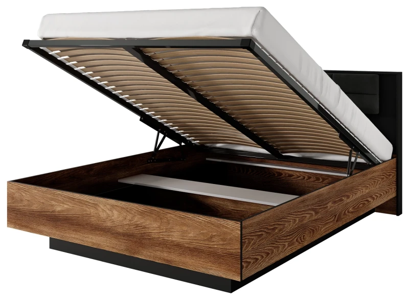 Łóżko z pojemnikiem Milton 160x200 cm kasztan + antracyt