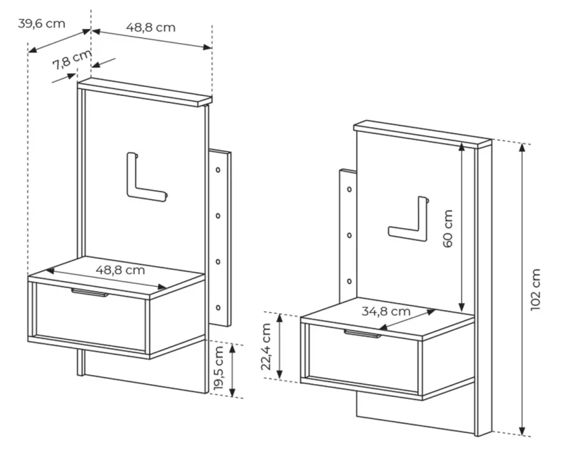 Stoliki nocne Milton z oświetleniem 49 cm kasztan + antracyt