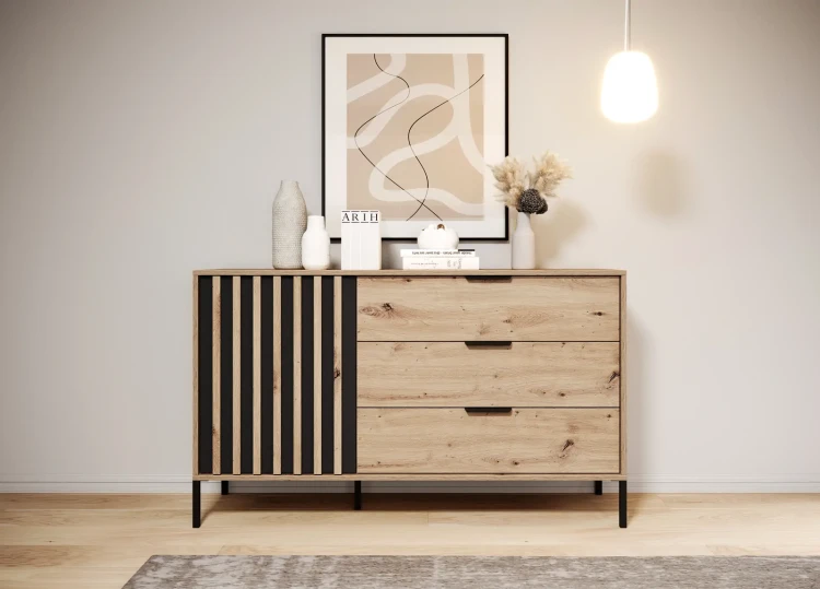 Komoda Tally z szufladami 138 cm dąb artisan + antracyt