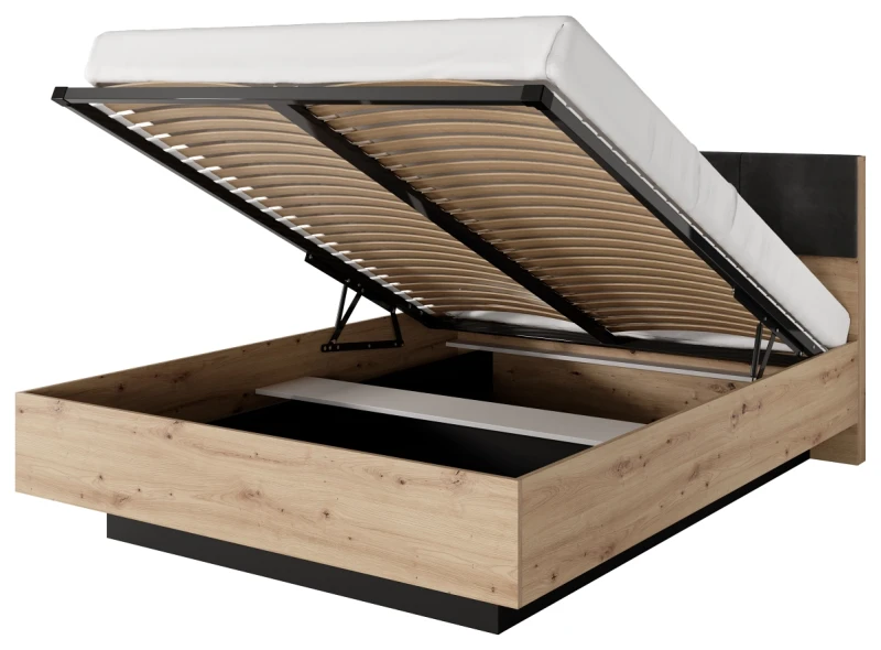 Łóżko z pojemnikiem Tally 160x200 cm dąb artisan + antracyt