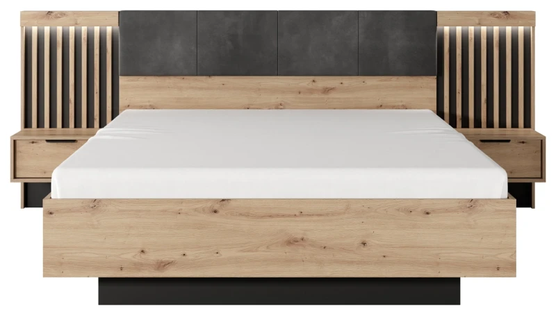 Łóżko z pojemnikiem Tally 160x200 cm dąb artisan + antracyt