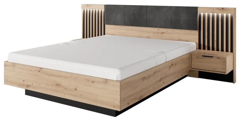 Łóżko z pojemnikiem Tally 160x200 cm dąb artisan + antracyt