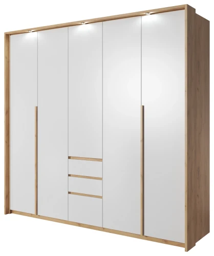 Szafa Xelo z listwą LED 230 cm dąb craft złoty + biały