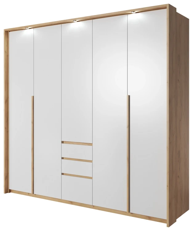 Szafa Xelo z listwą LED 230 cm dąb craft złoty + biały