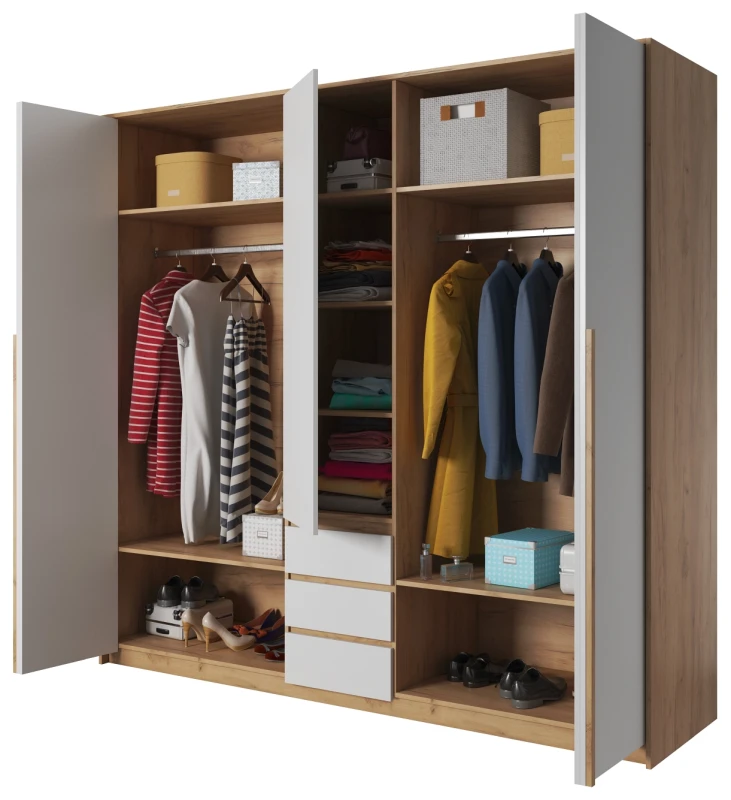 Szafa Xelo z listwą LED 230 cm dąb craft złoty + biały