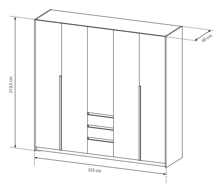 Szafa Xelo z listwą LED 230 cm dąb craft złoty + biały - wymiary bez listwy
