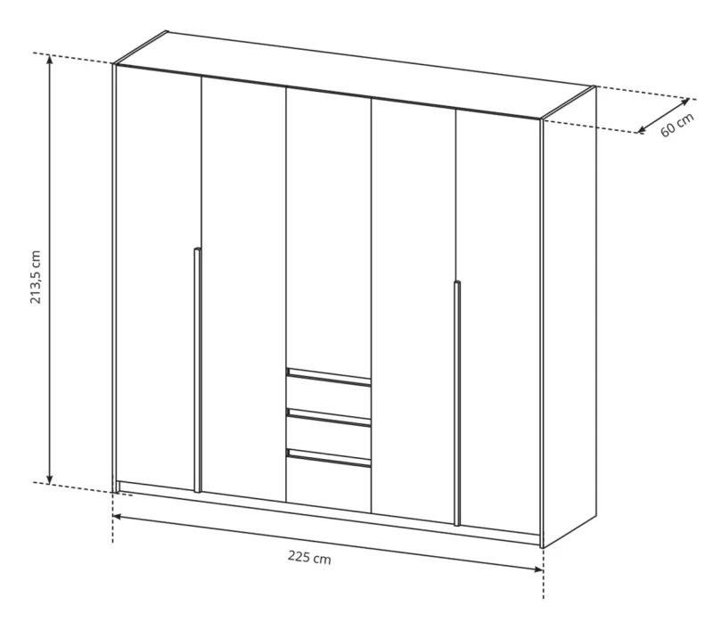 Szafa Xelo z listwą LED 230 cm dąb craft złoty + biały - wymiary bez listwy