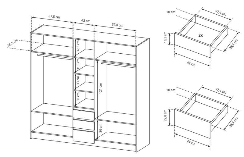 Szafa Xelo z listwą LED 230 cm dąb craft złoty + biały