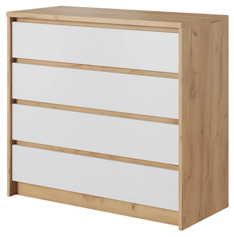 Komoda Xelo z szufladami 93 cm dąb craft złoty + biały