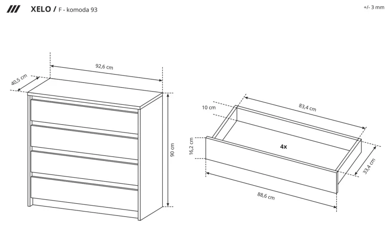 Komoda Xelo z szufladami 93 cm dąb craft złoty + biały