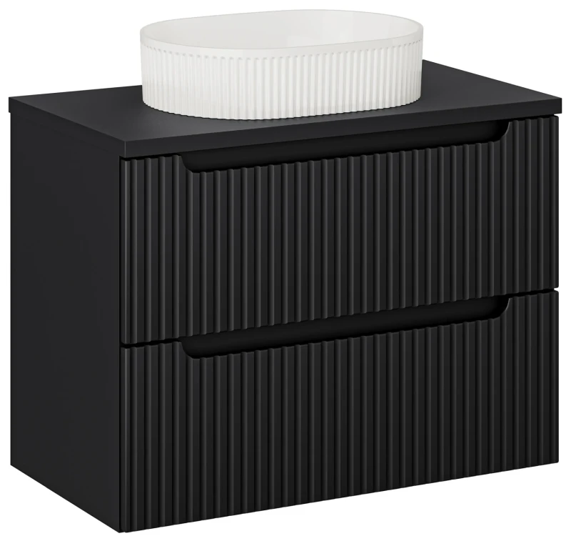 Zestaw mebli łazienkowych NOVA BLACK szafka 80 cm 2 szuflady -  aranżacja z umywalka nablatową