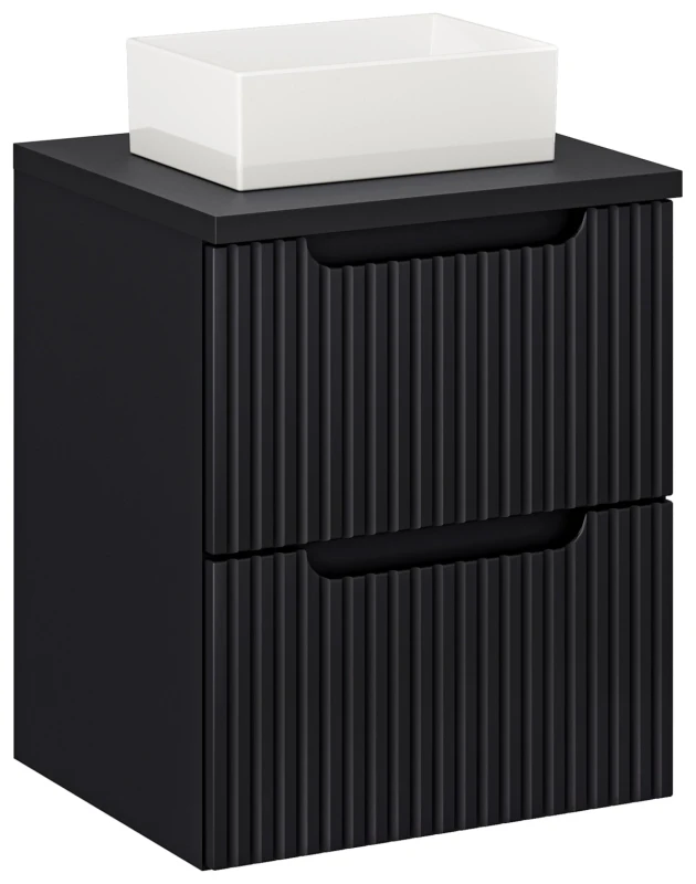 Szafka łazienkowa pod umywalkę 50 cm 2 szuflady NOVA BLACK czarny - aranżacja z blatem i umywalką