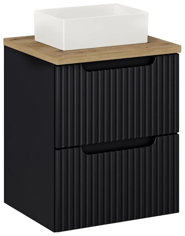 Szafka łazienkowa pod umywalkę 50 cm 2 szuflady NOVA BLACK czarny - aranżacja z blatem i umywalką