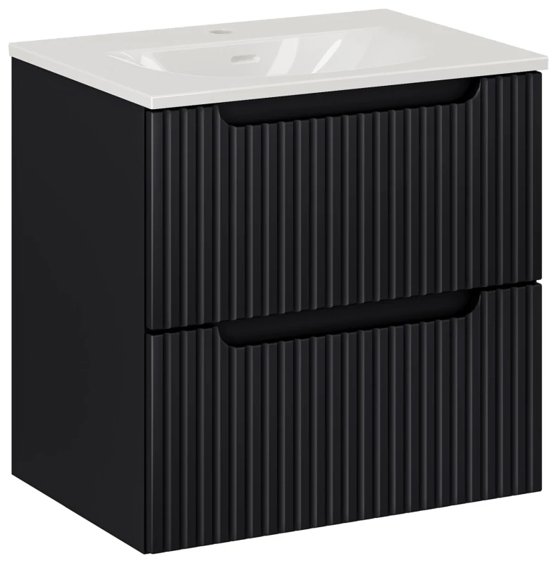 Szafka łazienkowa pod umywalkę 60 cm 2 szuflady NOVA BLACK czarny - aranżacja z umywalką meblową