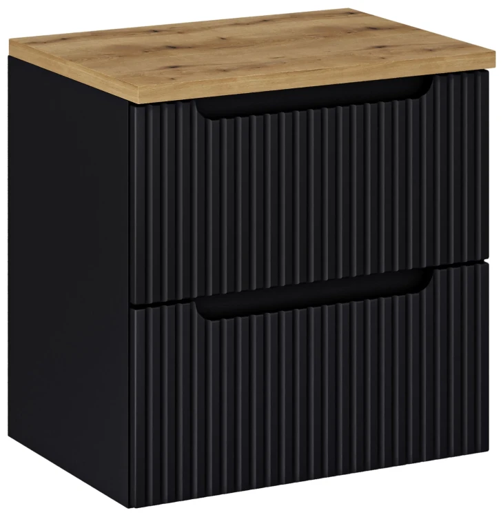Szafka łazienkowa pod umywalkę 60 cm 2 szuflady NOVA BLACK czarny - aranżacja z blatem