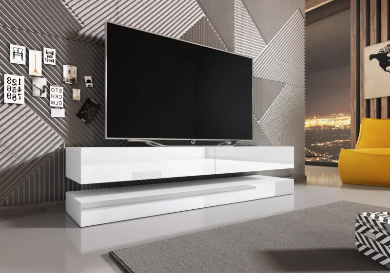 Szafka RTV FLY biały mat/biały wysoki połysk