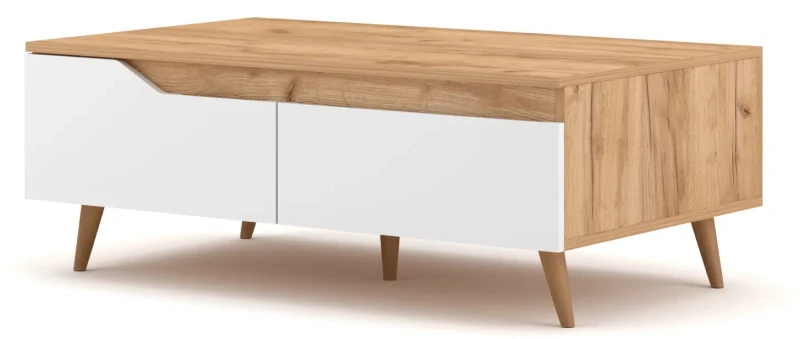 Stolik kawowy Tue 100 cm z szufladami dąb craft złoty/biały mat