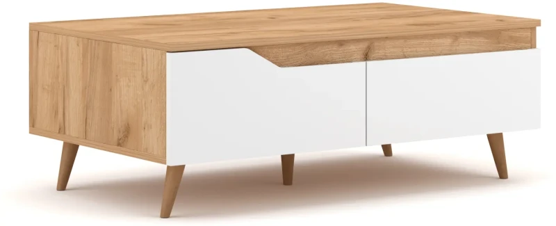 Stolik kawowy Tue 100 cm z szufladami dąb craft złoty/biały mat