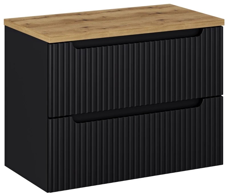 Szafka łazienkowa pod umywalkę 80 cm 2 szuflady NOVA BLACK czarny- aranżacja z blatem