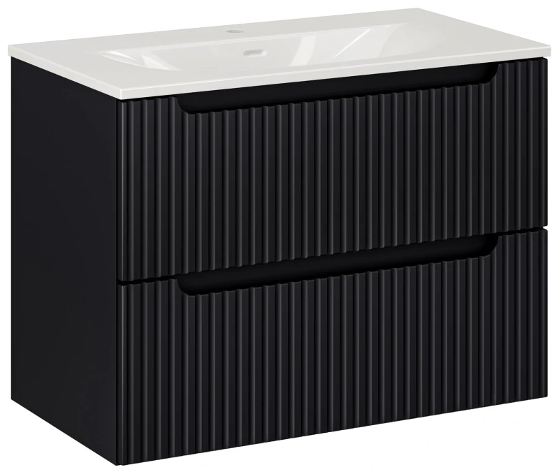 Szafka łazienkowa pod umywalkę 80 cm 2 szuflady NOVA BLACK czarny- aranżacja z umywalką meblową