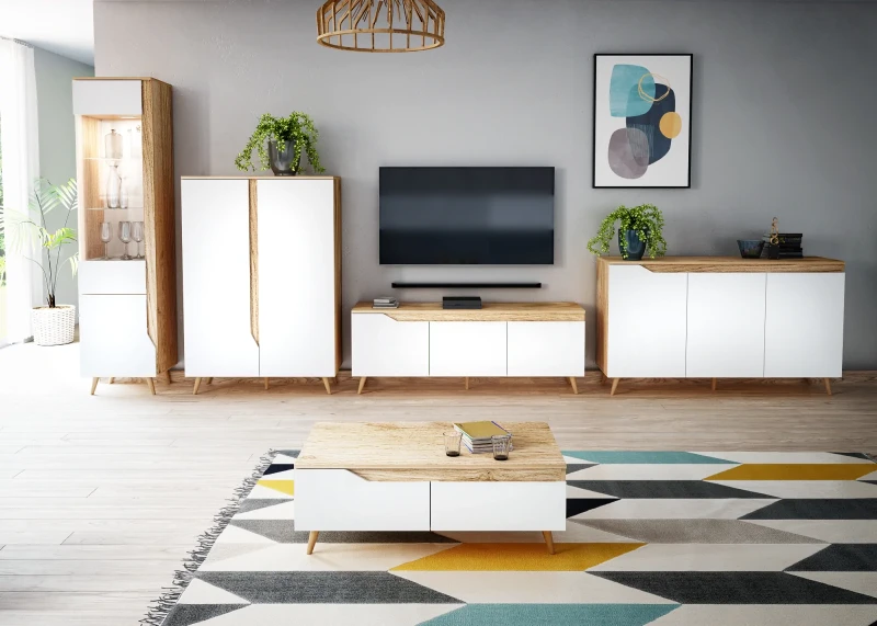 Komoda Tue 90 cm dwudrzwiowa dąb craft złoty/biały mat