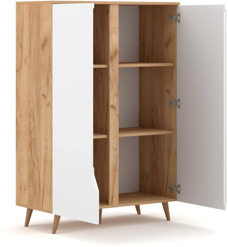 Komoda Tue 90 cm dwudrzwiowa dąb craft złoty/biały mat