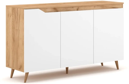 Komoda Tue 140 cm trzydrzwiowa dąb craft złoty/biały mat
