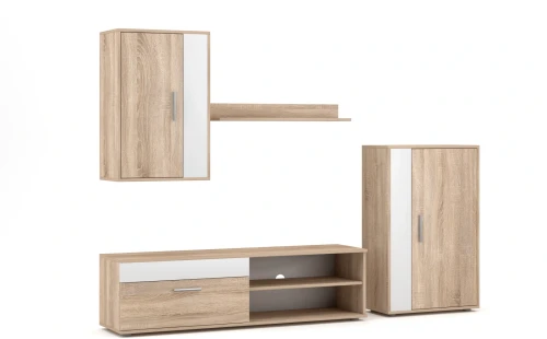 Meblościanka do salonu Berno 204 cm zestaw 4 elementy dąb sonoma jasna/biały mat