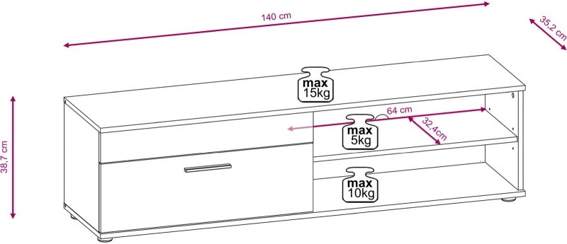 Meblościanka do salonu Berno 204 cm zestaw 4 elementy dąb sonoma jasna/biały mat