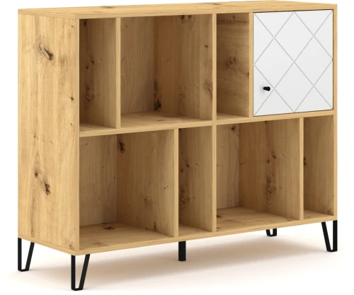 Regał do salonu Bilbao 123 cm z szafką dąb artisan/biały mat