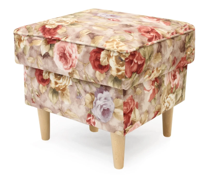 Podnóżek tapicerowany Lily Kwiaty w stylu skandynawskim