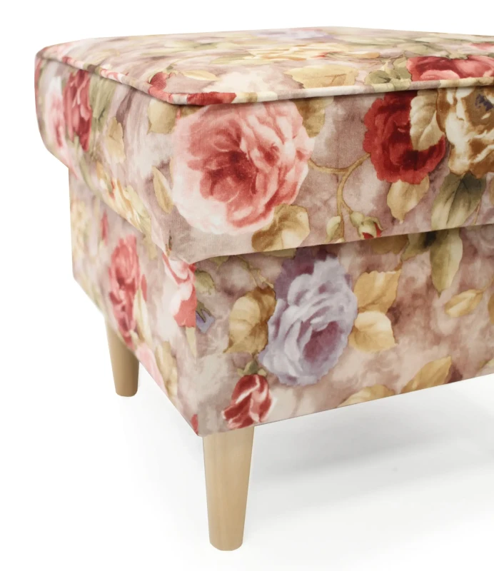 Podnóżek tapicerowany Lily Kwiaty w stylu skandynawskim