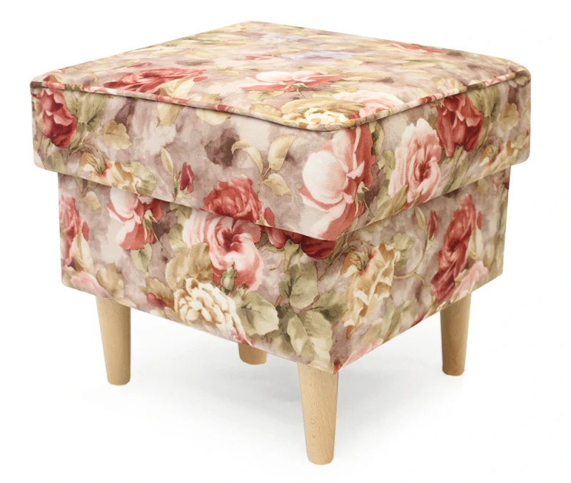 Podnóżek tapicerowany Lily Kwiaty w stylu skandynawskim