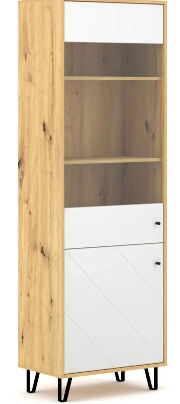Witryna wysoka Bilbao 63 cm z ryflowanym frontem dąb artisan/biały mat