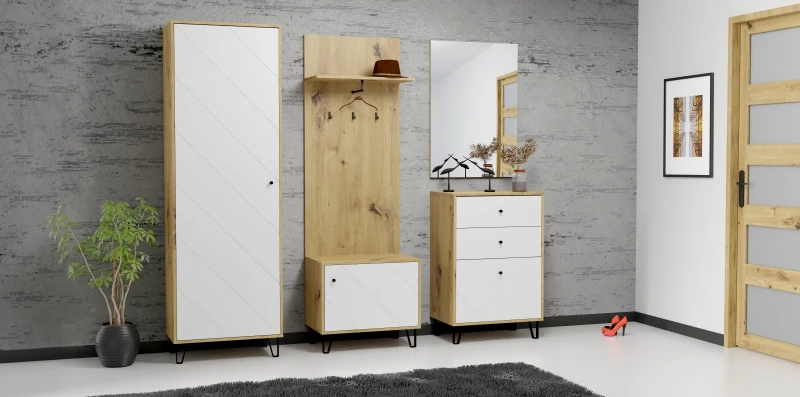 Komoda do przedpokoju Bilbao 63 cm z szufladami dąb artisan/biały mat
