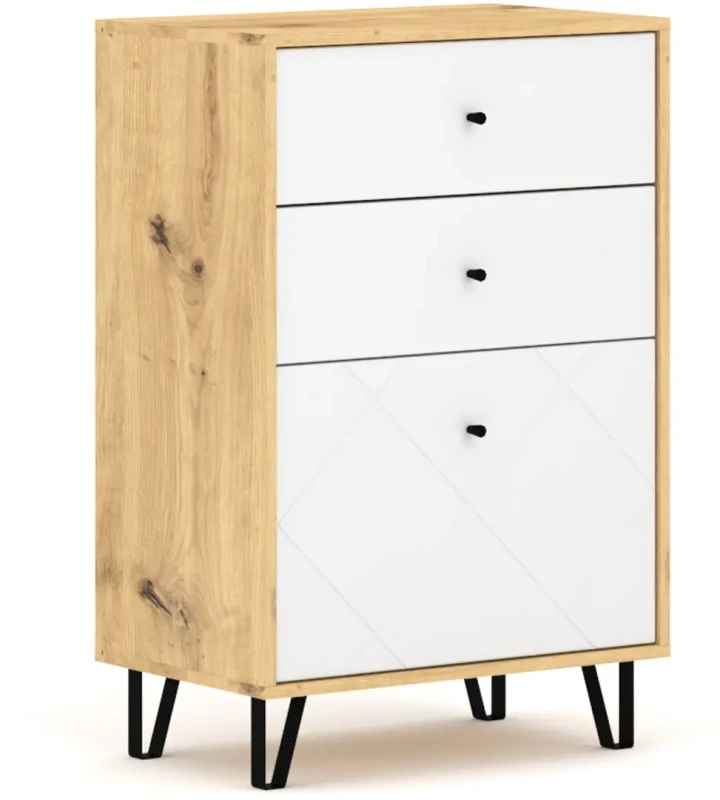Komoda do przedpokoju Bilbao 63 cm z szufladami dąb artisan/biały mat