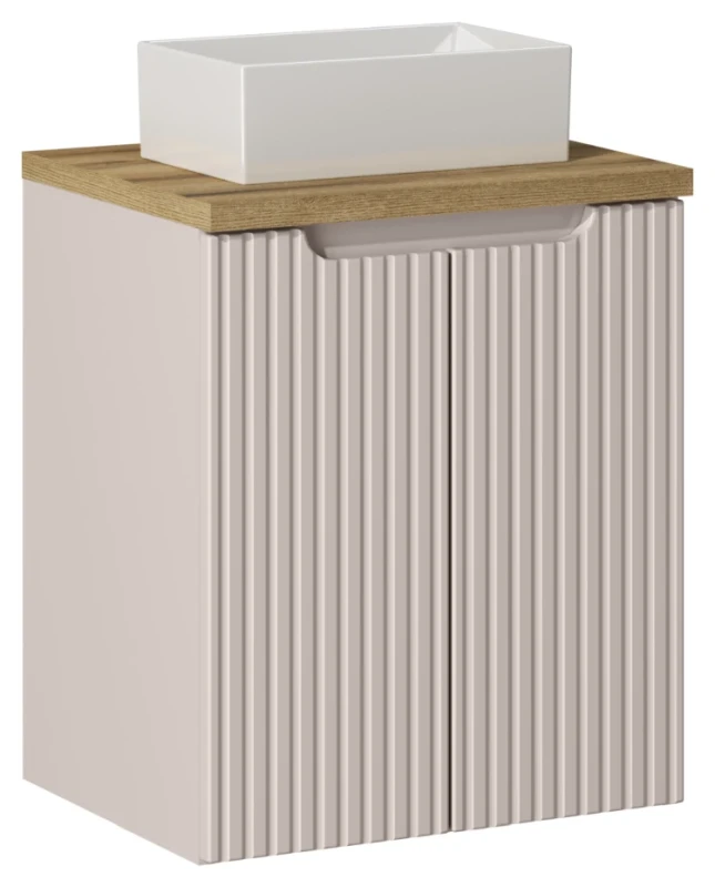 Szafka łazienkowa pod umywalkę 50 cm NOVA CASHMERE - aranżacja z blatem i umywalką nablatową